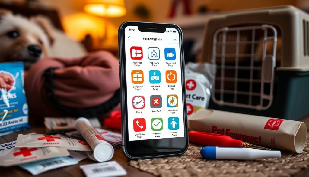 Smartphone mit Notfall-Apps für Haustiere